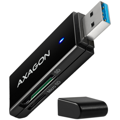 Axagon Slim super-speed USB 3.2 Gen 1 card reader with a direct USB-A connector.