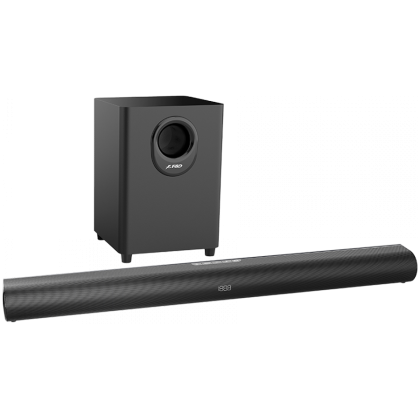 F&D HT-350 2.1 Wireless Soundbar with Subwoofer, 110W RMS (20Wx2+70W), Full-range speaker: 50x105mm + 6.5'' Subwoofer, BT 5.3/Optical/AUX/HDMI/USB/LED Display/Remote Control/Wooden/Black, EANs soundbar: 6924053407255, subwoofer: 6924053407286