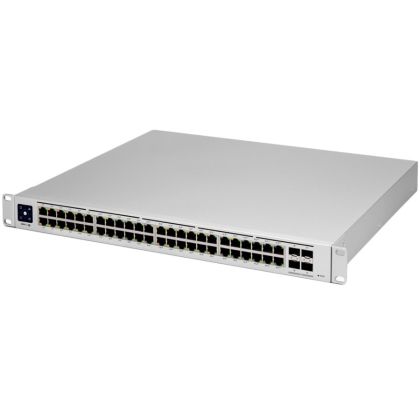 Ubiquiti USW-PRO-48-POE 48 port gigabit L3 PoE++ switch, 40 x GbE PoE+ Ports, 8 x GbE PoE++ ports, 4 x 10G SFP+ ports, 600W total PoE availability, Layer 3 switching, Near-silent cooling, LCM display 1.3