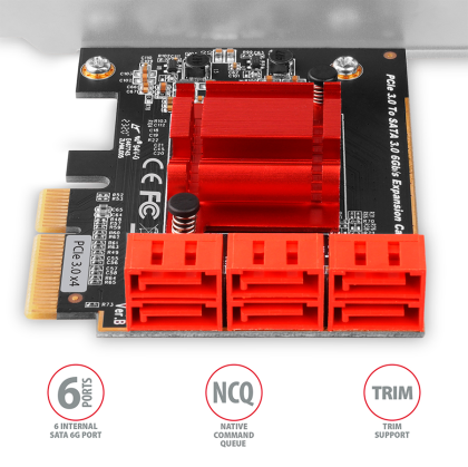 Six-channel SATA III PCI-Express controller with six internal SATA ports. Standard & Low profile.