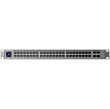 Ubiquiti 48-port, Layer 3 switch 2.5 GbE and PoE++ output, 16x 2.5 GbE ports including (8) PoE+ and (8) PoE++, 32x GbE ports including (24) PoE+ and (8) PoE++, 4x 10G SFP+ ports. Can power devices with up to 720W, it has power consumption of 100W (Excludi