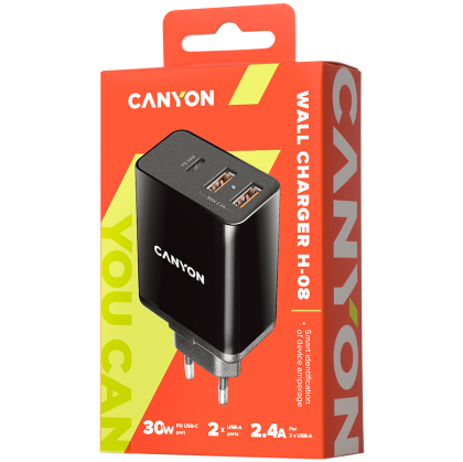 CANYON charger H-08 PD 30W USB-C 2USB-A Black