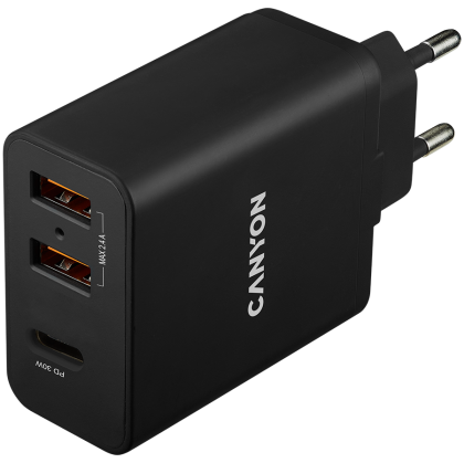 CANYON charger H-08 PD 30W USB-C 2USB-A Black