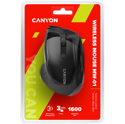 CANYON 2.4Ghz wireless mouse, optical tracking - blue LED, 6 buttons, DPI 1000/1200/1600, Black pearl glossy