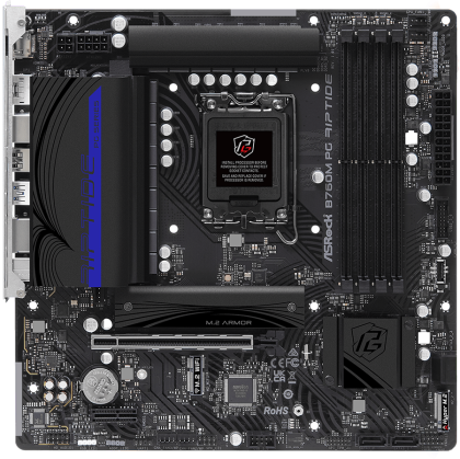 ASROCK MB Desktop B760M PG RIPTIDE (S1700, 4x DDR5, 1x PCIe 4.0 x16, 1x PCIe 4.0 x1, 1x M.2 Key E for Wi-Fi, 1x M.2 Hyper Gen4x4, 4x SATA3, 2x USB-C, 5x USB 3.2, 6x USB 2.0, 1xRJ-45 2.5 Gbit, 1x HDMI, 1x DP, mATX