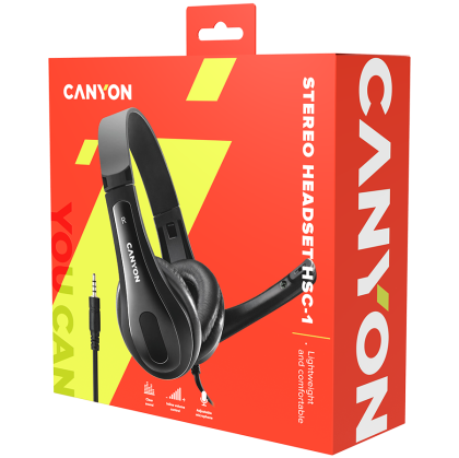 CANYON PC headset HSC-1 PC Mic Flat 2m Black