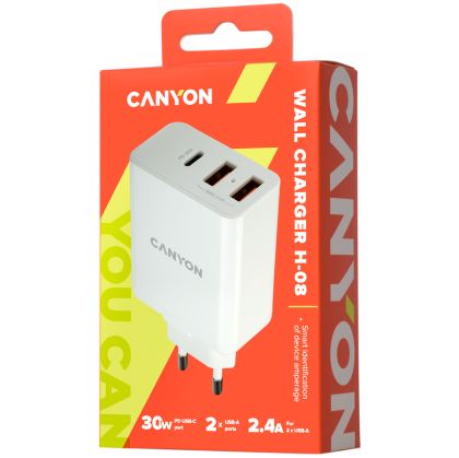 CANYON charger H-08 PD 30W USB-C 2USB-A White