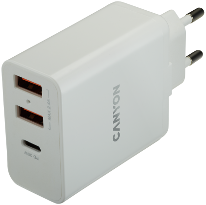 CANYON charger H-08 PD 30W USB-C 2USB-A White