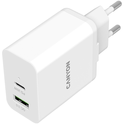 CANYON charger H-20-03 PD 20W QC 3.0 18W USB-A USB-C White