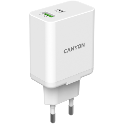 CANYON charger H-20-03 PD 20W QC 3.0 18W USB-A USB-C White