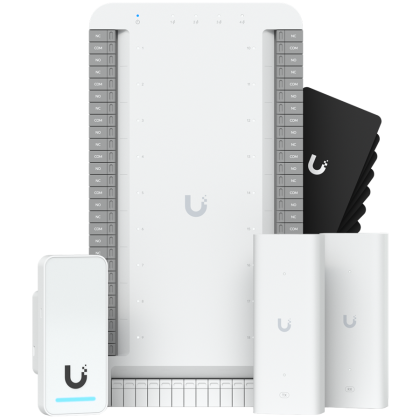 Ubiquiti UA-SK-Elevator Starter Kit Connects to in-elevator readers with PoE to authorize floor selection. Supports up to 18 floors with digital inputs for elevator car status and emergency