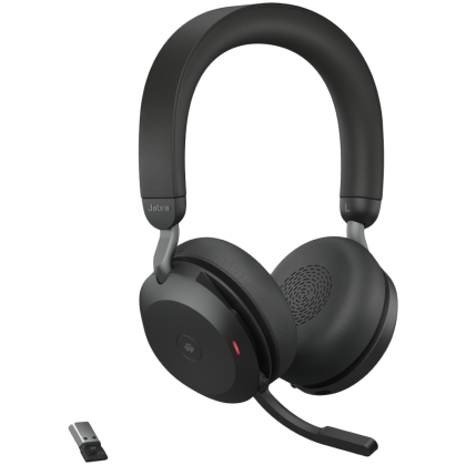 JABRA EVOLVE2 75, Link380a MS Stereo Stand Black, EVOLVE2 75 headset Black MS, Link 380 BT adapter USB-A MS, EVOLVE2 75 Deskstand USB-A,1.2m USB-C to USB-A cable, carry pouch, warranty and warning (safety leaflets)