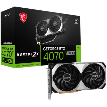 MSI Video Card Nvidia RTX 4070 Ti SUPER 16G VENTUS 2X, 16GB GDDR6X, 256bit, 21Gbps Memory speed, Boost: 2610MHz, 8448 CUDA Cores, 3x DP 1.4a, HDMI 2.1a, RAY TRACING, Dual Fan, 1x 16pin, 700W Recommended PSU, 3Y