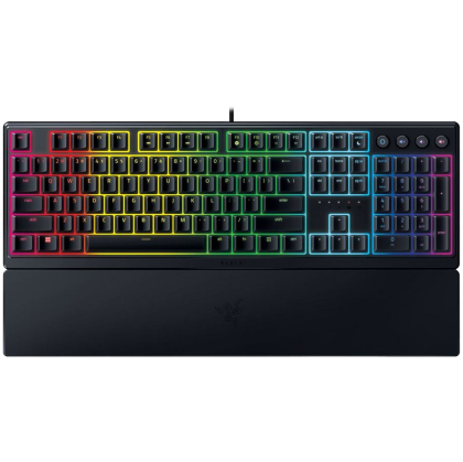 Razer Ornata V3, Mecha-membrane switches, 10 Razer Chroma™ RGB Lighting Zones, 1000 Hz Ultrapolling, Backlit keys, UV coated ABS Keycaps, Soft-touch wrist rest"