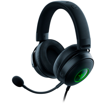 Razer Kraken V3 HyperSense, Gaming Headset, TriForce Titanium 50mm Drivers, Razer HyperSense Haptic Technology, THX Spatial Audio, Oval Ear Cushions, Detachable HyperClear Cardioid, USB-A, On-earcup audio controls