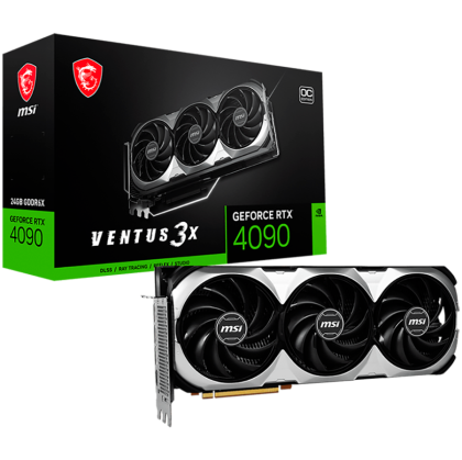 MSI Video Card NVidia GeForce RTX 4090 VENTUS 3X 24G OC, 24GB GDDR6X, 384-bit, 2550 MHz Boost, 16384 CUDA Cores, PCIe 4.0, 3x DP 1.4a, HDMI 2.1a, RAY TRACING, Triple Fan, 850W Recommended PSU, 3Y