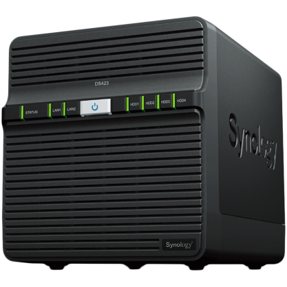 Synology DiskStation DS423, Tower, 4-Bays 3.5'' SATA HDD/SSD, CPU 4-core 1.7 GHz, 2 GB DDR4 non-ECC, 2 x 1GbE RJ-45, 2 X USB 3.2, 2.21 kg, 2y