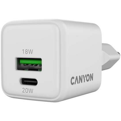 CANYON charger CU20AC GaN 20W 1xPD 1xQC EU White