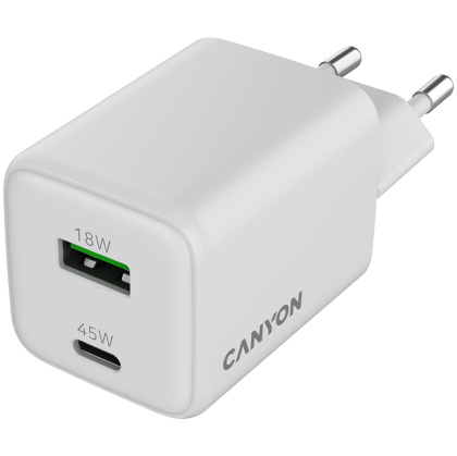 CANYON charger CU45AC GaN 45W 1xPD 1xQC EU White