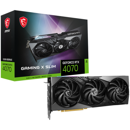 MSI Video Card Nvidia RTX 4070 SUPER 12G GAMING X SLIM, 12GB GDDR6X, 192bit, 21Gbps Memory speed, Boost: 2640 MHz, 7168 CUDA Cores, 3x DP 1.4a, HDMI 2.1a, RAY TRACING, Triple Fan, 1x 16pin, 650W Recommended PSU, 3Y