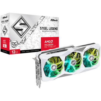 ASROCK Video Card AMD Radeon RX7700XT Steel Legend 12GB OC, GDDR6, 192-bit, 3x DisplayPort™ 2.1, 1x HDMI™ 2.1, 2x 8-pin Power Connectors, Recommended PSU 750W