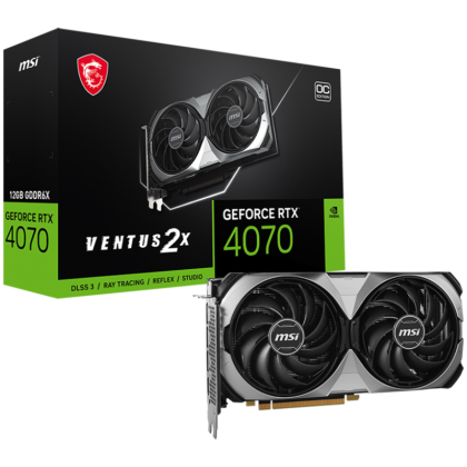 MSI Video Card Nvidia GeForce RTX 4070 VENTUS 2X E 12G OC, 12GB GDDR6X, 192bit, Effective Memory Clock: 21000MHz, Boost: 2505 MHz, 5888 CUDA Cores, PCIe 4.0, 3x DP 1.4a, HDMI 2.1a, RAY TRACING, Dual Fan, 1x8pin, 650W Recommended PSU, 3Y