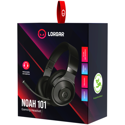 LORGAR Noah 101, Gaming headset with microphone, 3.5mm jack connection, cable length 2m, foldable design, PU leather ear pads, size: 185*195*80mm, 0.245kg, black