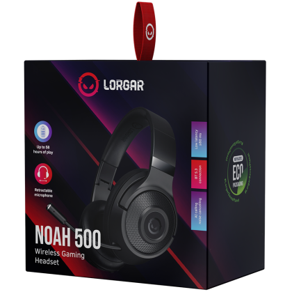 LORGAR Noah 500, Wireless Gaming headset with microphone, JL7006, BT 5.3, battery life up to 58 h (1000mAh), USB (C) charging cable (0.8m), 3.5 mm AUX cable (1.5m), size: 195*185*80mm, 0.24kg, black