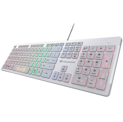 COUGAR Vantar S White, Gaming Keyboard, Flat Caps With Scissor-Switch, 19-Key Rollover, Eight Backlight Effects, Anti-Ghosting Technology, Adjustable Stand, Dimensions: 446.5 x 128 x 16.3 mm