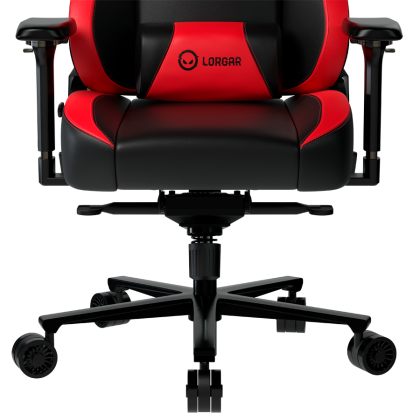 LORGAR Base 311, Gaming chair, PU eco-leather, 1.8 mm metal frame, multiblock mechanism, 4D armrests, 5 Star aluminium base, Class-4 gas lift, 75mm PU casters, Black + red