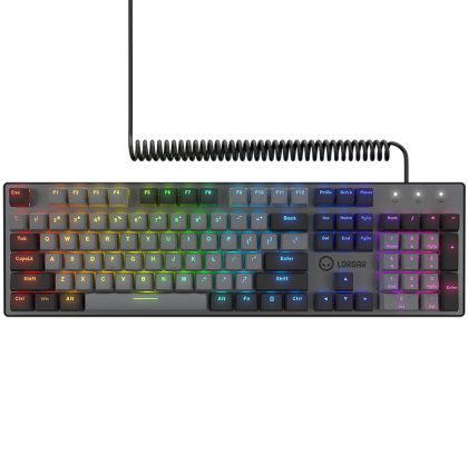 LORGAR Azar 514, Wired mechanical gaming keyboard, RGB backlight, 1680000 colour variations, 18 modes, keys number: 104, 50M clicks, linear dream switches, spring cable up to 3.4m, ABS plastic+metal, magnetic cover, 450*136*39mm, 1.17kg, black, EN layout