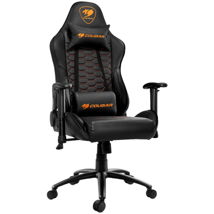 COUGAR OUTRIDER - Black, Gaming Chair, Premium PVC Leather, Head and Lumbar Pillow, High Density Shaping Foam, Continuous 180º Reclining, Adjustable Tilting Resistancer, 2 Direction Adjustable armrest, Full Steel Frame, Class 4 Gas Lift Cylinder