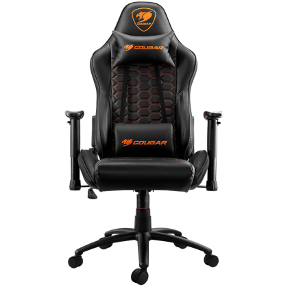 COUGAR OUTRIDER - Black, Gaming Chair, Premium PVC Leather, Head and Lumbar Pillow, High Density Shaping Foam, Continuous 180º Reclining, Adjustable Tilting Resistancer, 2 Direction Adjustable armrest, Full Steel Frame, Class 4 Gas Lift Cylinder