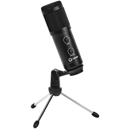 LORGAR Soner 313, Gaming Microphone, USB condenser microphone with Volume Knob & Echo Knob, Frequency Response: 80 Hz—17 kHz, including 1x Microphone, 1 x 2.5M USB Cable, 1 x Tripod Stand, dimensions: Ø47.4*158.2*48.1mm, weight: 243.0g, Black