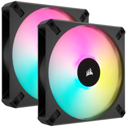 Corsair AF ELITE Series, AF140 RGB ELITE, 140mm Fluid Dynamic RGB Fan with AirGuide, Dual Pack with Lighting Node CORE