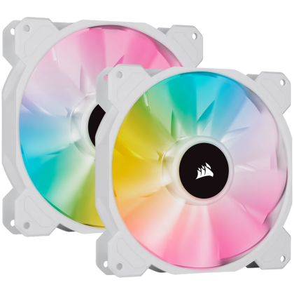 Corsair SP Series, White SP140 RGB ELITE, 140mm RGB LED Fan with AirGuide, Dual Pack with Lighting Node CORE