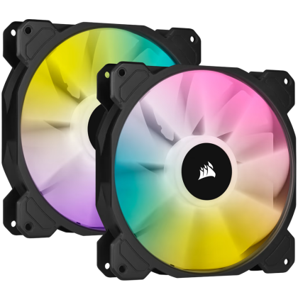 Corsair SP Series, SP140 RGB ELITE, 140mm RGB LED Fan with AirGuide, Dual Pack with Lighting Node CORE