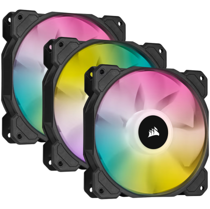 Corsair SP Series, SP120 RGB ELITE, 120mm RGB LED Fan with AirGuide, Triple Pack with Lighting Node CORE