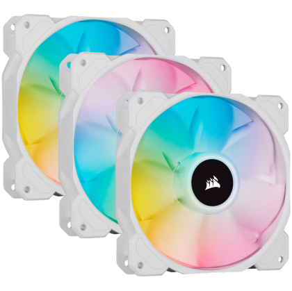 Corsair SP Series, White SP120 RGB ELITE, 120mm RGB LED Fan with AirGuide, Triple Pack with Lighting Node CORE