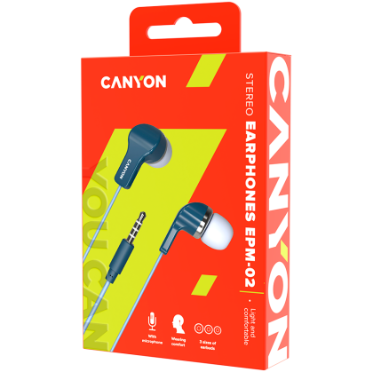 CANYON Stereo Earphones with inline microphone, Blue