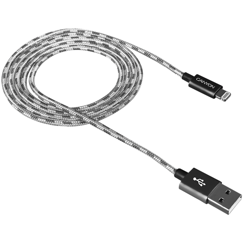 Lightning USB Cable for Apple, braided, metallic shell, 1M, Dark gray (CNE-CFI3DG)