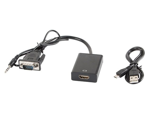 Адаптер Lanberg adapter VGA (f) + audio 3.5mm jack -> HDMI (m) (AD-0021-BK)