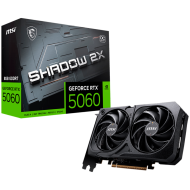 MSI Video Card NVIDIA GeForce RTX 5060 8G SHADOW 2X OC, 8GB GDDR7, 128-bit, 2535 MHz Boost, 3840 CUDA Cores, PCIe 5.0 (x8), 3x DP 2.1b, HDMI 2.1b, RAY TRACING, Dual Fan, 145W TDP, 8-pin PCIe Power, G-SYNC, 2-Slot, 3Y