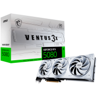 MSI Video Card Nvidia GeForce RTX 5080 16G VENTUS 3X OC WHITE, 16GB GDDR7, 256bit, Effective Memory Clock: 30000MHz, Boost: 2640 MHz, 10752 CUDA Cores, PCIe 5.0, 3x DP 2.1b, HDMI 2.1b, RAY TRACING, Triple Fan, 1x16pin, 850W Recommended PSU, 3Y