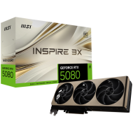 MSI Video Card Nvidia GeForce RTX 5080 16G INSPIRE 3X OC, 16GB GDDR7, 256bit, Effective Memory Clock: 30000MHz, Boost: 2640 MHz, 10752 CUDA Cores, PCIe 5.0, 3x DP 2.1b, HDMI 2.1b, RAY TRACING, Triple Fan, 1x16pin, 850W Recommended PSU, 3Y