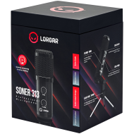 LORGAR Soner 313, Gaming Microphones, Black, USB condenser microphone with Volume Knob & Echo Kob, including 1x Microphone, 1 x 2.5M USB Cable, 1 x Tripod Stand, 1 x User Manual, body size: Φ47.4*158.2*48.1mm, weight: 243.0g
