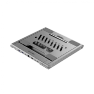 Canyon Laptop stands with hub, TYPE C F to HDMI2.0+2USB3.0+USBC3.0+RJ45+PD, TYEP C TO C cable 1m white with Emarker: HUSB332A, Material: Aluminum case+ABS+PS, Size: 245x240x27.2+/-0.3mm, Weight:1304g