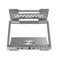 Canyon Laptop stands with hub, TYPE C F to HDMI2.0+2USB3.0+USBC3.0+RJ45+PD, TYEP C TO C cable 1m white with Emarker: HUSB332A, Material: Aluminum case+ABS+PS, Size: 245x240x27.2+/-0.3mm, Weight:1304g