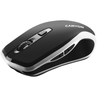 CANYON MW-19, 2.4GHz Wireless Rechargeable Mouse with Pixart sensor, 6keys, Silent switch for right/left keys,Add NTCDPI: 800/1200/1600, Max. usage 50 hours for one time full charged, 300mAh Li-poly battery, Black -Silver, cable length 0.6m, 121*70*39mm, 