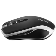 CANYON MW-19, 2.4GHz Wireless Rechargeable Mouse with Pixart sensor, 6keys, Silent switch for right/left keys,Add NTCDPI: 800/1200/1600, Max. usage 50 hours for one time full charged, 300mAh Li-poly battery, Black -Silver, cable length 0.6m, 121*70*39mm, 